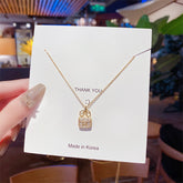 Arzonai Japanese and Korean fashion H letter bag necklace female simple temperament micro-encrusted diamond handbag pendant titanium steel clavicle chain